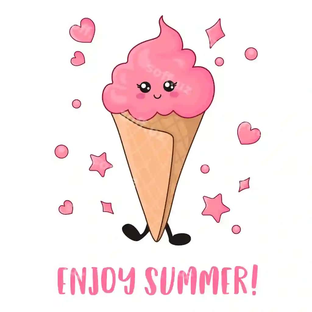 Kartochka kawaii pink va oq morozhenoye | Card with kawaii pink ice cream white
