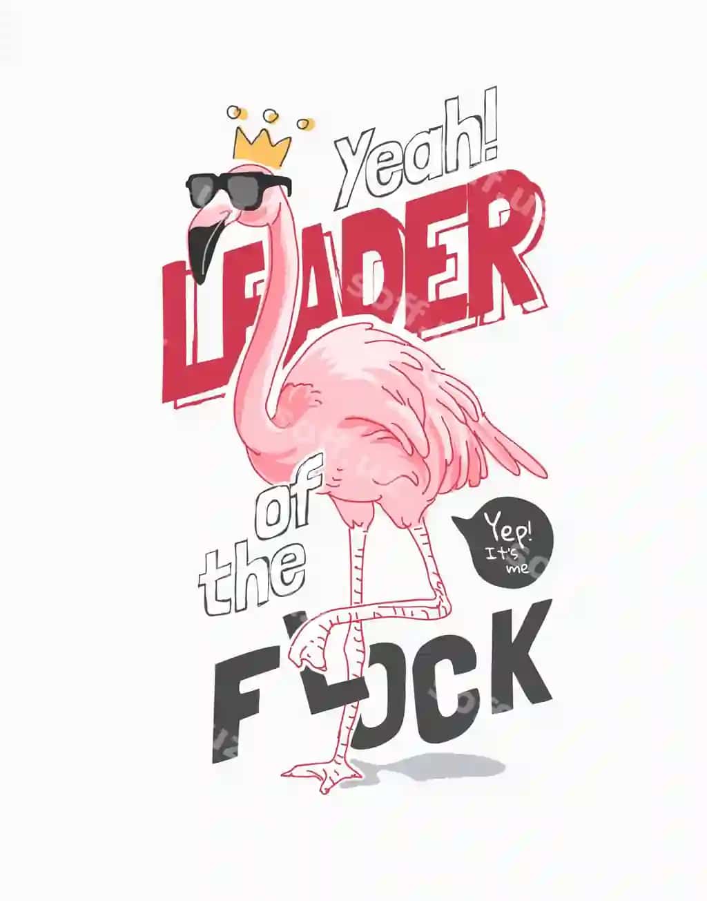 Rahbar guruh slogani karyokat flamingo ko'zlashiq poyga illustratsiyasi bilan | Leader flock slogan with cartoon flamingo sunglasses crown illustration