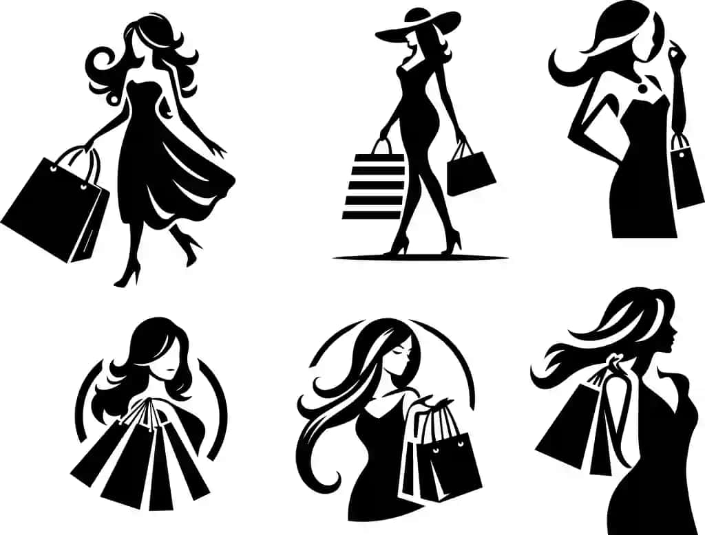 Xarid qiluvchi qiz vektor silueti tasviri 2 | Shopping girl vector silhouette illustration 2