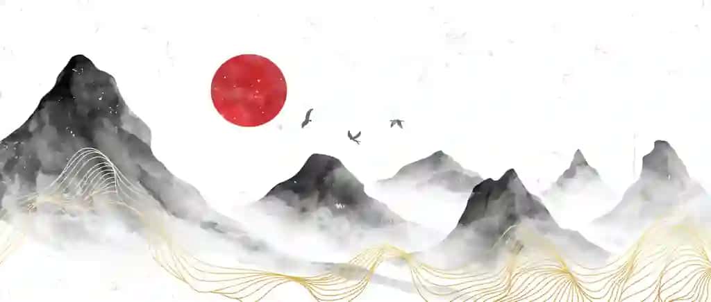 Yaponiya tog 'manzarasi akvarel rasmi mavhum | Japanese mountain landscape watercolor painting illustration abstract
