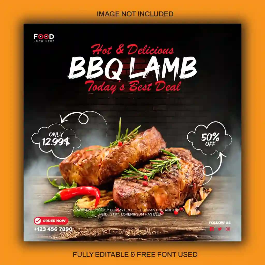 Barbekyu ziyofati uchun kvadrat flayer shablonlari dizayni | Bbq party square flyer template design