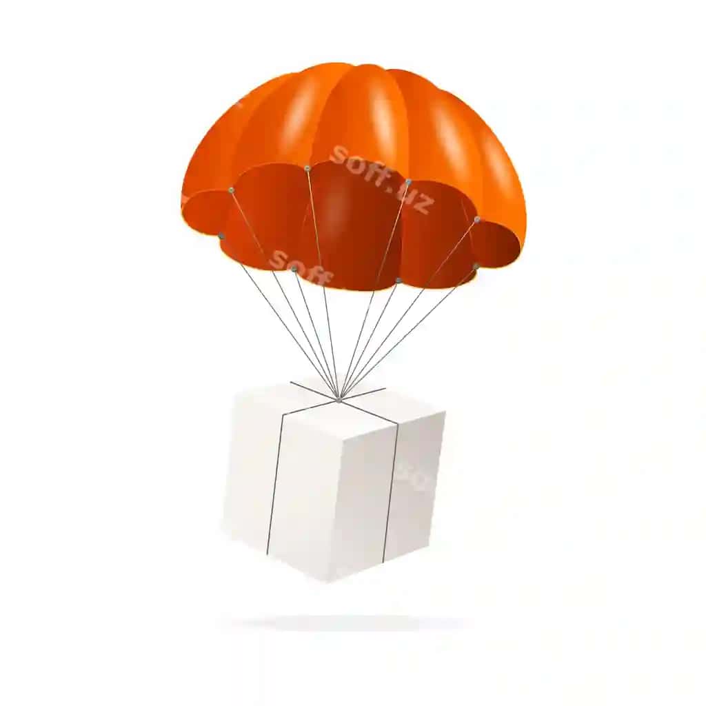 Realistik batafsil 3D parashyut oq kuti yetkazib berish kontseptsiya vektori | Realistic detailed 3d parachute white box delivery concept vector