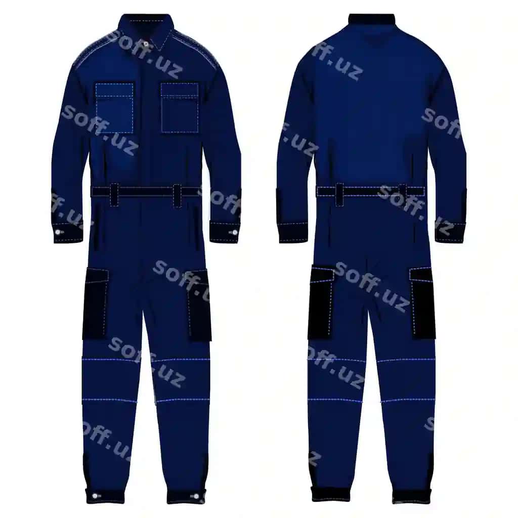 Ko'k rangli kombinezonli ishchilar uniforma bilan ishlaydilar | Blue color overalls workers working uniform front back view vector