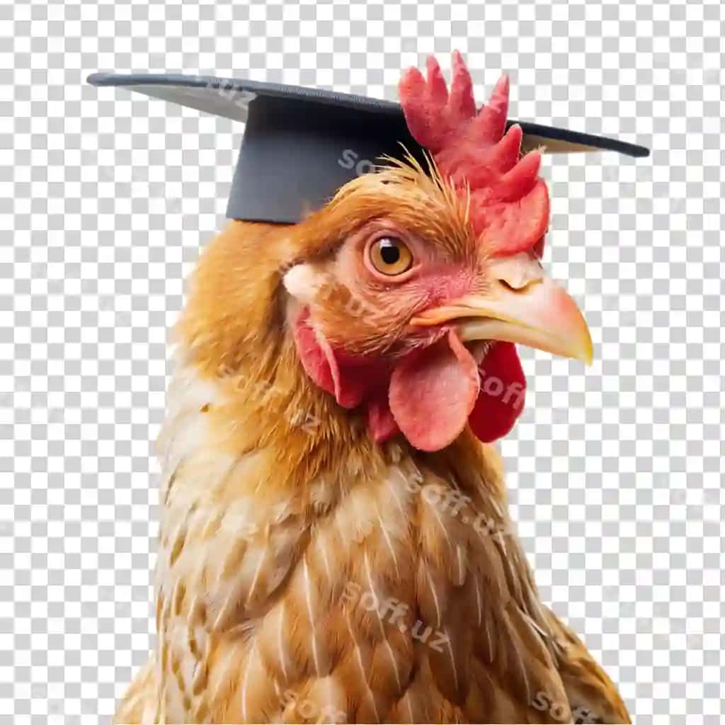 Tovuq bitiruv to'qquq kiygan portreti ajraltirilgan shaffof fon | Chicken wearing graduation cap portrait isolated transparent background