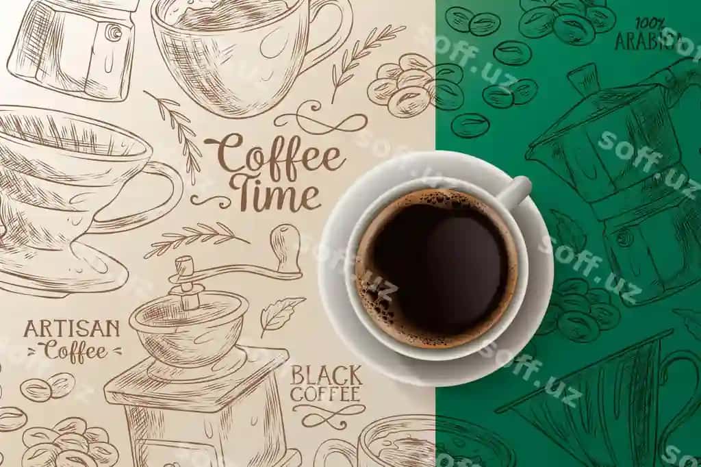Kofe vaqti fonida chashka plastinkasi | Coffee time background with cup plate