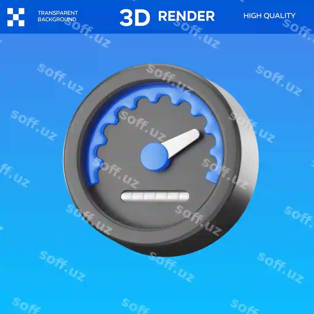 Psd tezlik o'lchagich takometri 3D piktogramma tasviri | Psd speedo tachometer 3d icon illustration