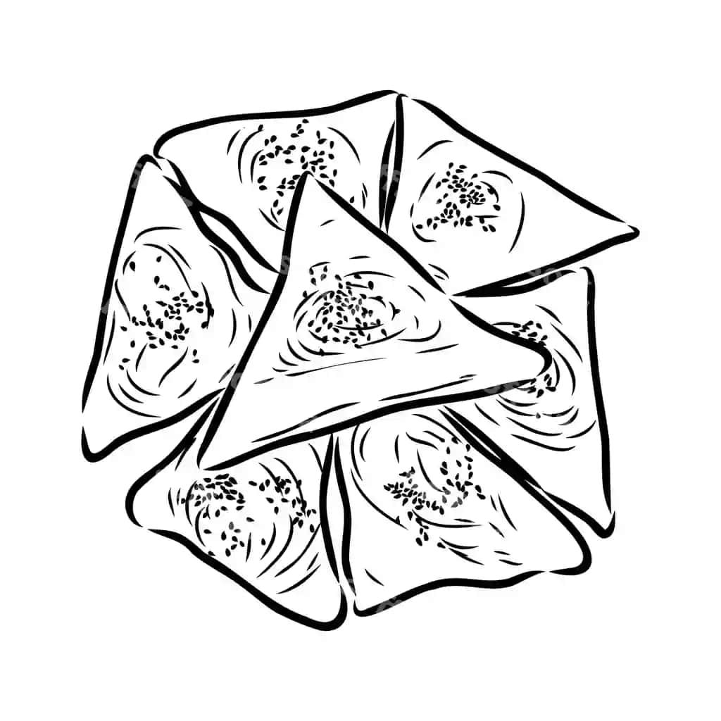 Hind osiyo taomlari mazali samsa vektor qo'lda chizilgan rasmlar eskizi | Indian asian food delicious samsa vector hand drawn illustrationsketch