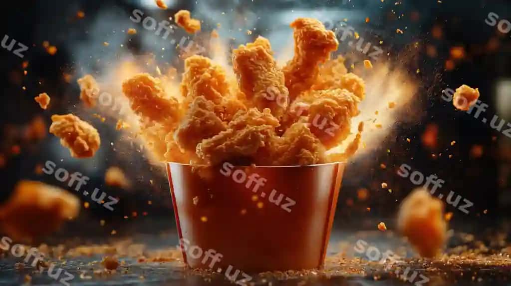 Portlashgan qatqatli qovurilgan tovuq kossasi parqat paxlalari bilan | Explosive crispy fried chicken bowl with flying breadcrumbs