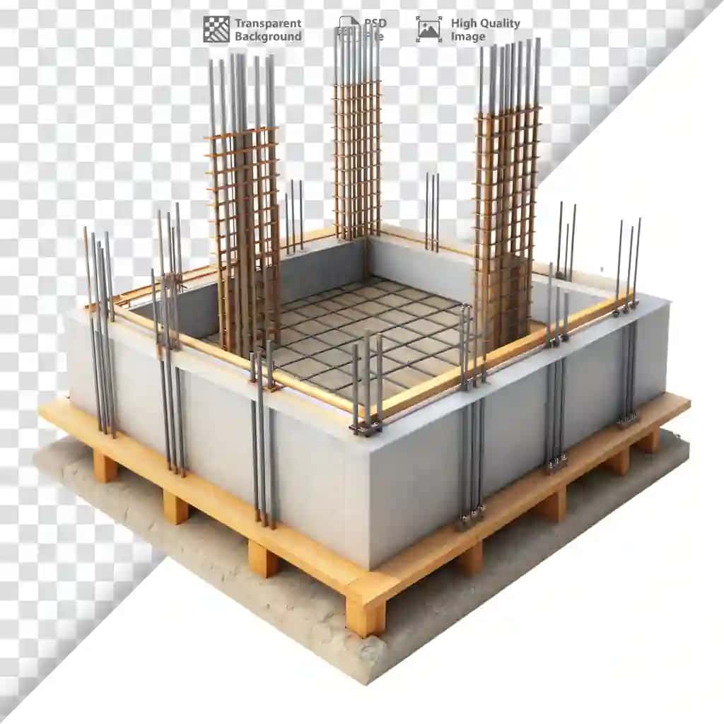 Armatur-beton shakllari bilan poydevor ishlari qurilish maydonchasi | Foundation work construction site with rebar concrete forms