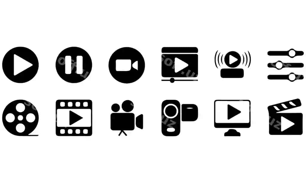 To'plam videosiga tegishli piktogrammalar qora rangda | Collection video related icons black color