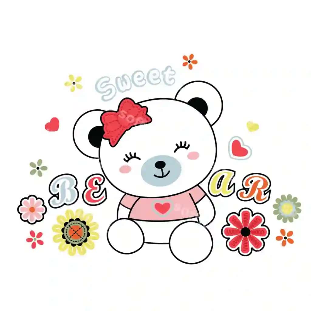 Baxtli chiroyli ayiq gul bilan vektor karykatur illustratsiyasi | Happy cute bear with flower vector cartoon illustration