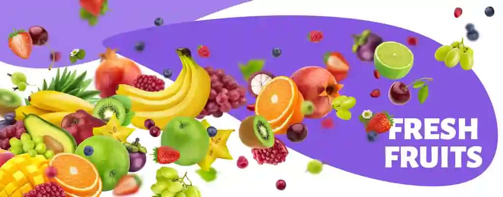 Yiqilgan mevalar rezavorlar banneri | Falling fruits berries banner