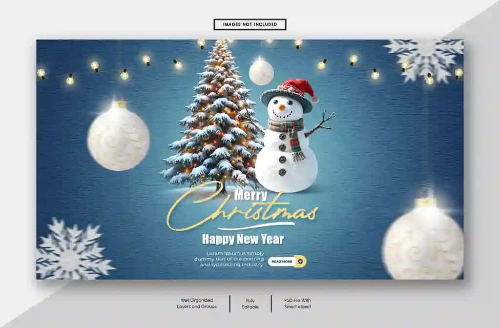 Muborak Rojdestvo yangi yil 2026 veb-banner dizayni shabloni | Merry christmas happy new year 2026 web banner design template