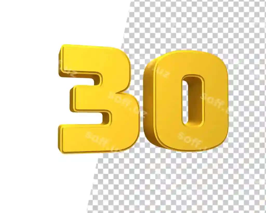 Raqam o'ttiz Oltin O'ttiz matn 3D render | Number 30 gold thirty text 3d render