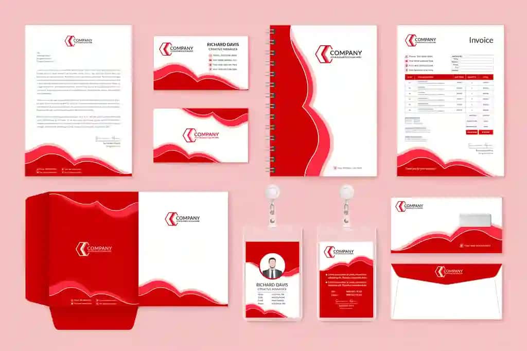 Professional korporativ qizil rangli brend identifikatori ish yuritish buyumlari | Professional corporate red color brand identity mockup stationery