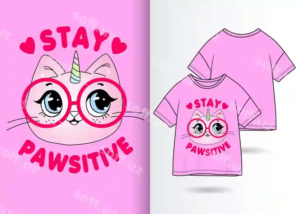 Qo'l bilan chizilgan yoqimli mushuk futbolka bilan | Hand drawn cute cat with tshirt