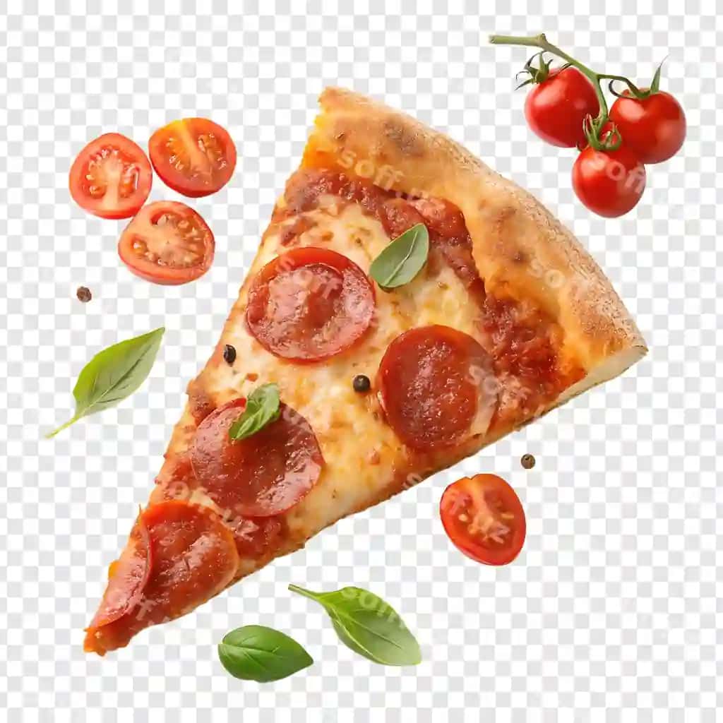Pitsani pomidorlar va bazil bilan kes. | Slice pizza with tomatoes basil it