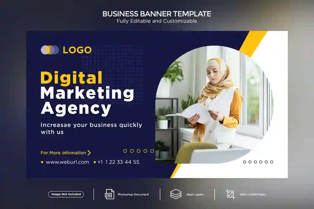 Raqamli marketing agentligi biznes banneri dizayni shabloni | Digital marketing agency business banner design template
