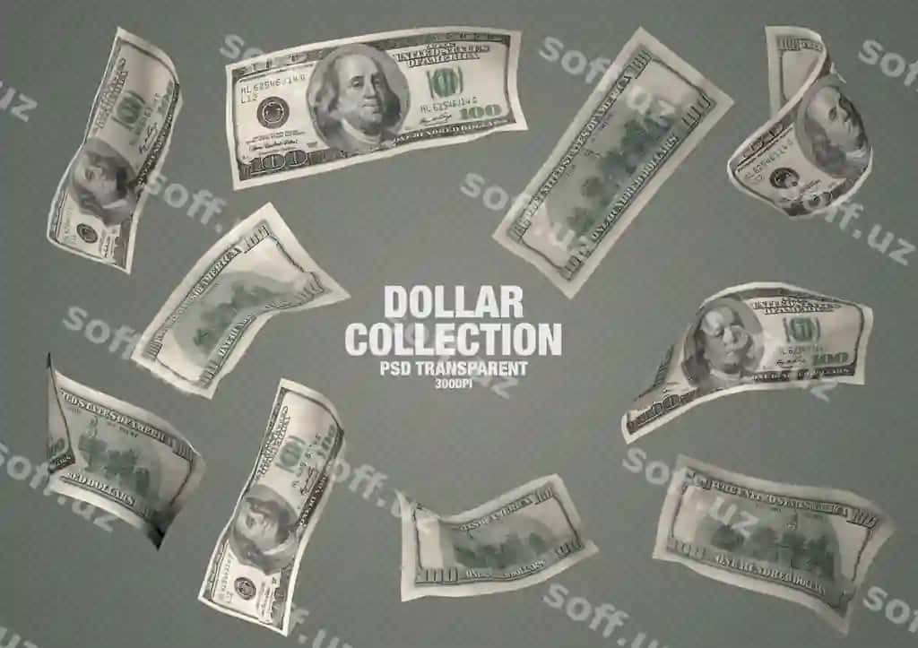 100 dollarlik kolleksiya 10 ta ajratilgan banknotalar | 100 dollars collection 10 isolated banknotes