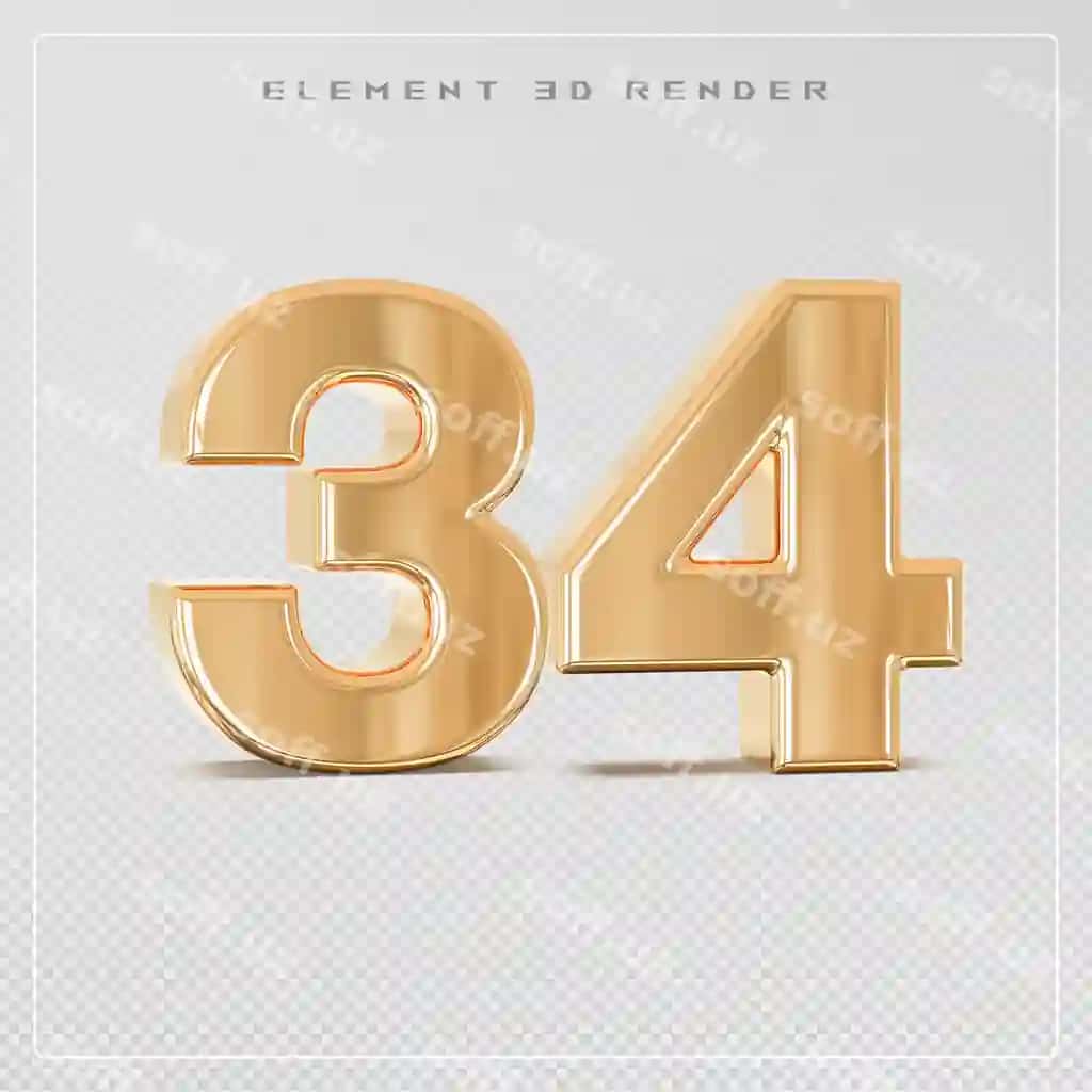 34 soni oltin 3d render | 34 number golden 3d render