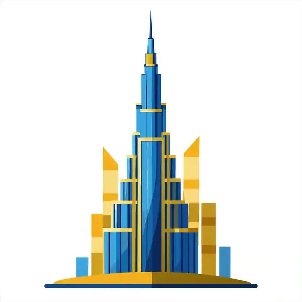 Burj Xalifaning rang-barang tekis tasviri | Colorful flat illustration iconic landmark burj khalifa