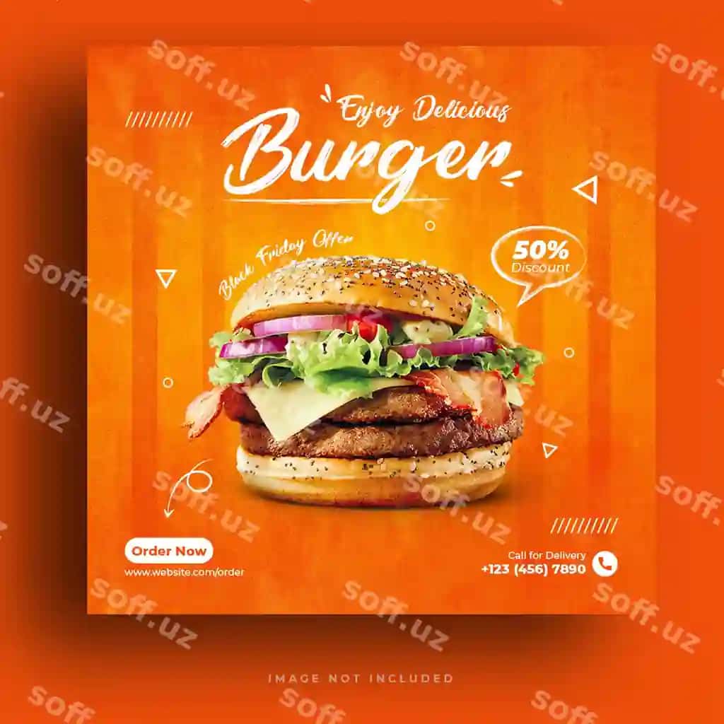 Ovqat menyu restoran burger ijtimoiy media baner shabloni | Food menu restaurant burger social media banner template