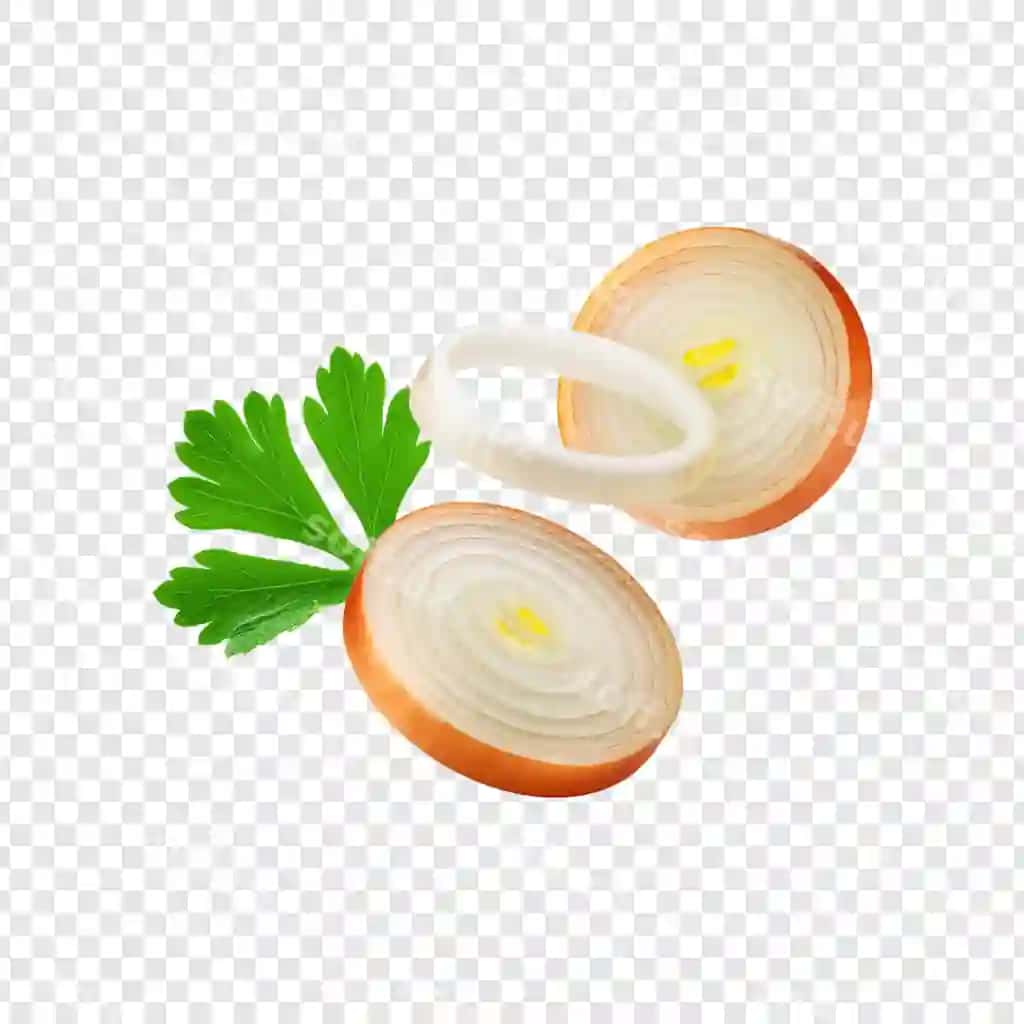 Koriandr bargi bilan to'g'ralgan piyoz, shaffof fon | Sliced onion with coriander leaf isolated transparent background