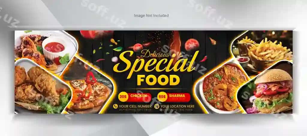 Ovqat reklamali ijtimoiy tarmoqlar baner dizayni | Food promotional social media banner design