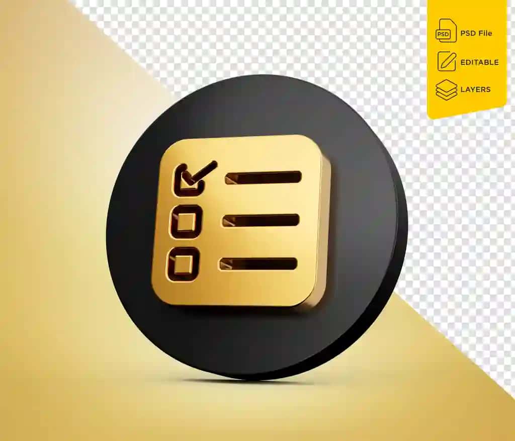 3D oltin nazorat roʻyxati belgisi almashish buferi loyiha boshqaruvi kontseptsiyasi 3D illyustratsiyasi | 3d gold checklist icon clipboard project management concept 3d illustration