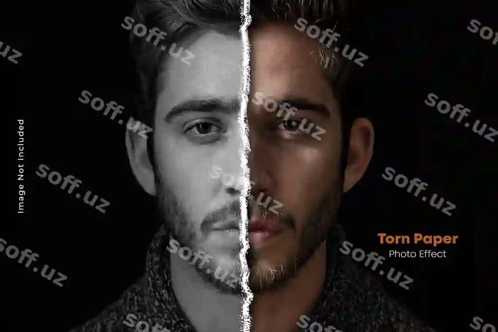 Yirtilgan varaqli foto effekt shabloni | Torn paper photo effect template