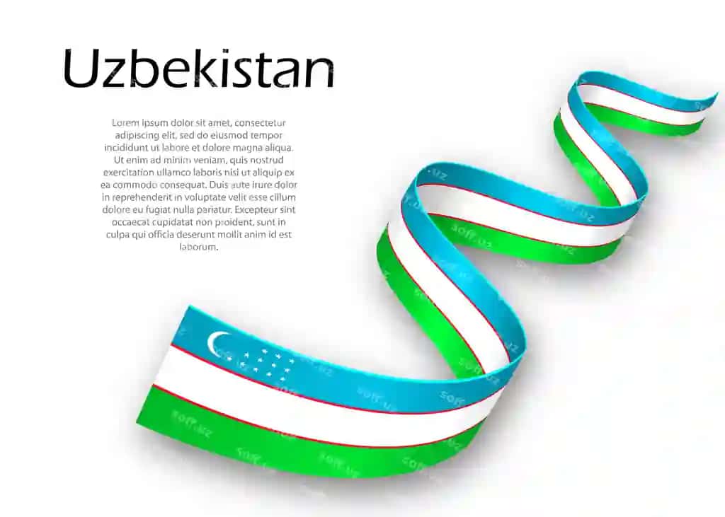 O'zbekiston mustaqilligi shabloni bayrog'i bilan silkituvchi lenta banneri | Waving ribbon banner with flag uzbekistan template independence