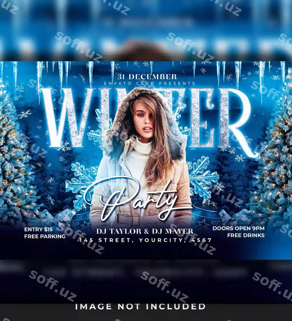 Qish to'yga flyer psd shabloni | Winter party flyer psd template