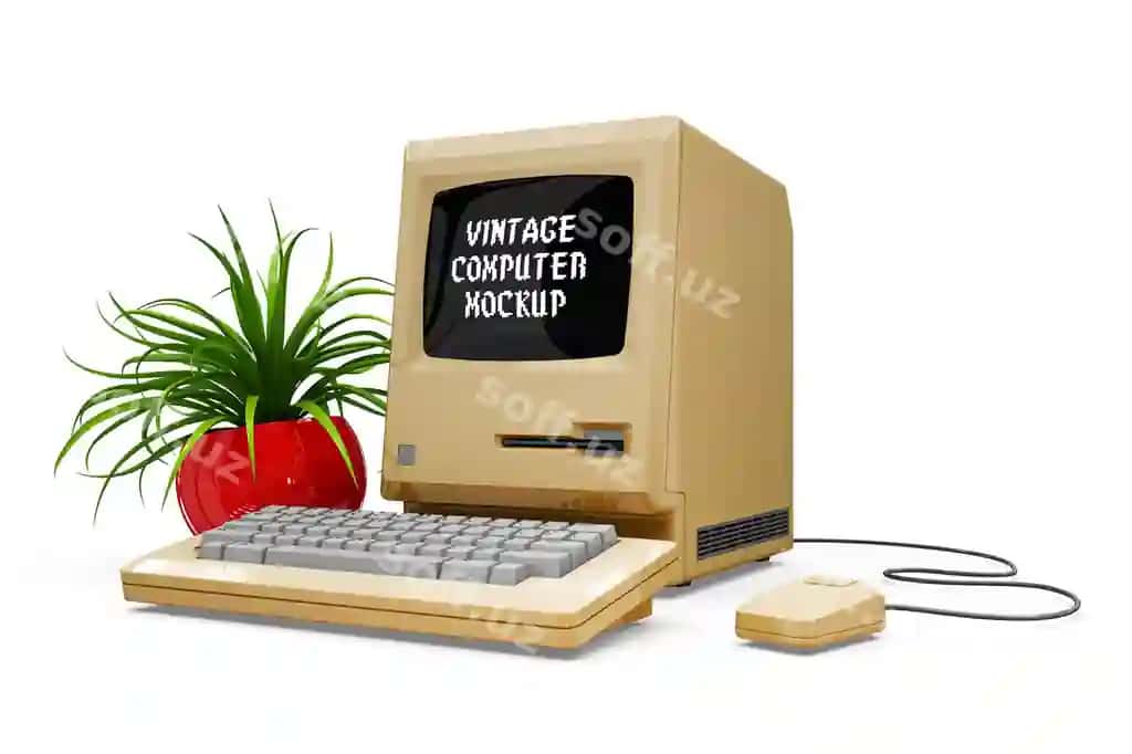 Eski kompyuter modeli ajraltirilgan | Vintage computer mock up isolated