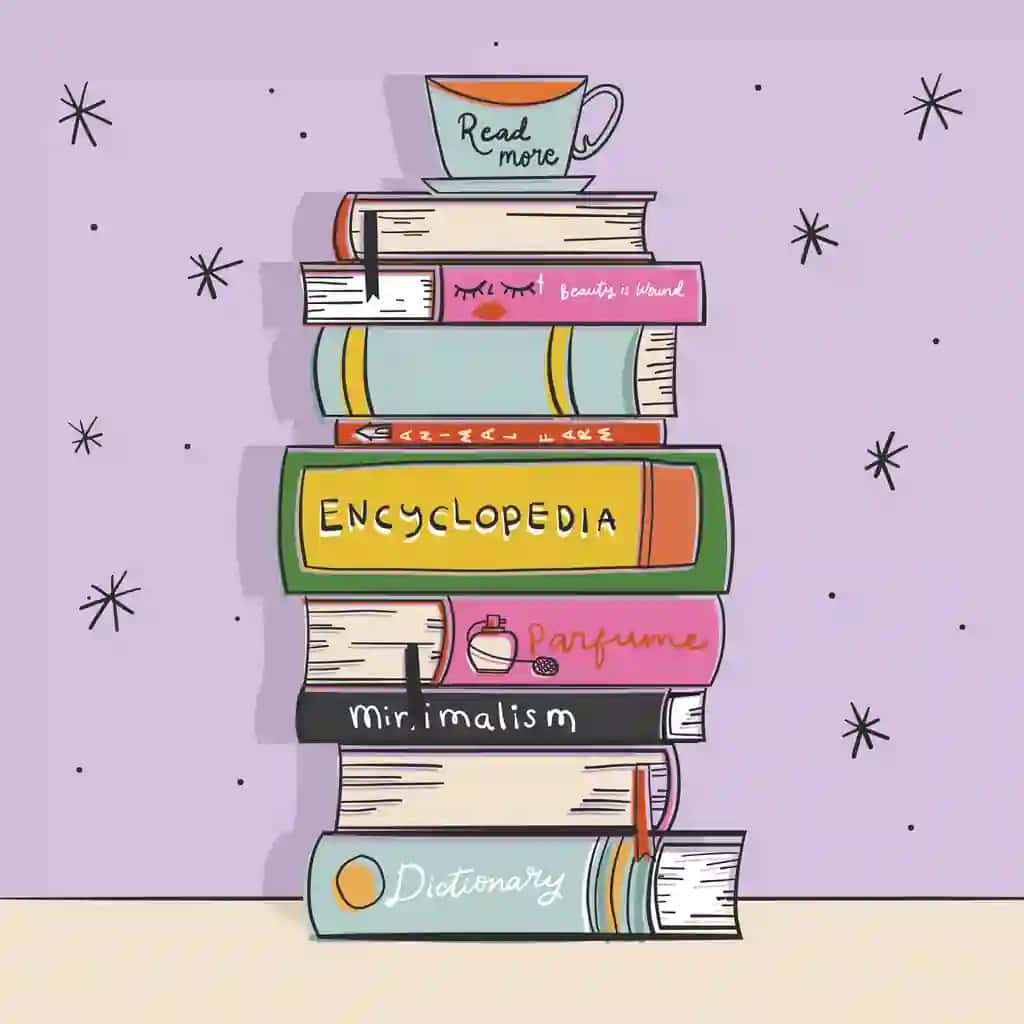 Qo'lda chizilgan kitoblar to'plami tasviri | Hand drawn stack books illustration