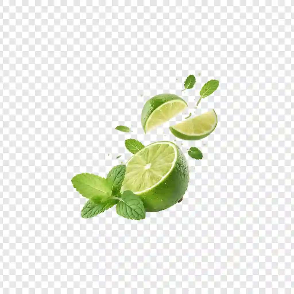 Yalpiz barglari bilan yangi laym izolyatsiya qilingan shaffof fon | Fresh lime with mint leaves isolated transparent background