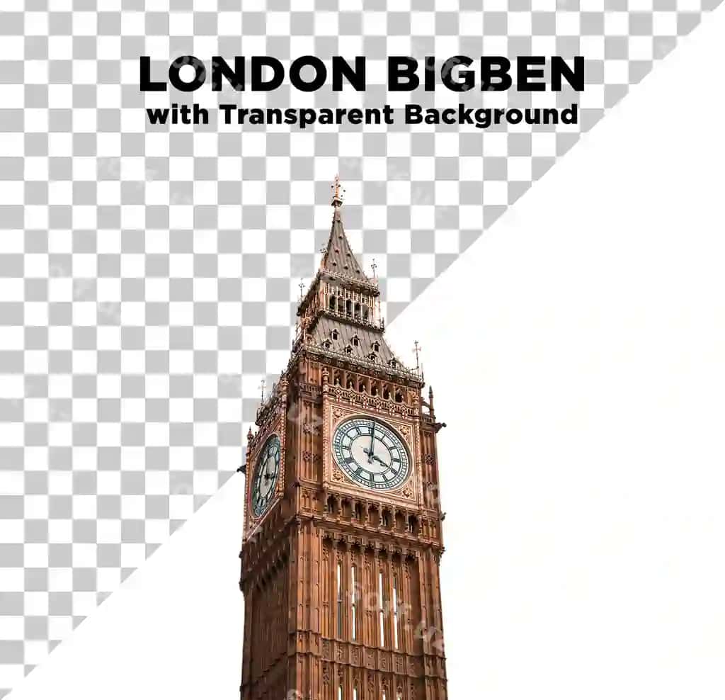 London shahridagi mashhur Big Ben soatlarini olganda shaffof fonda rasm | London famous big ben clock photo with transparent background
