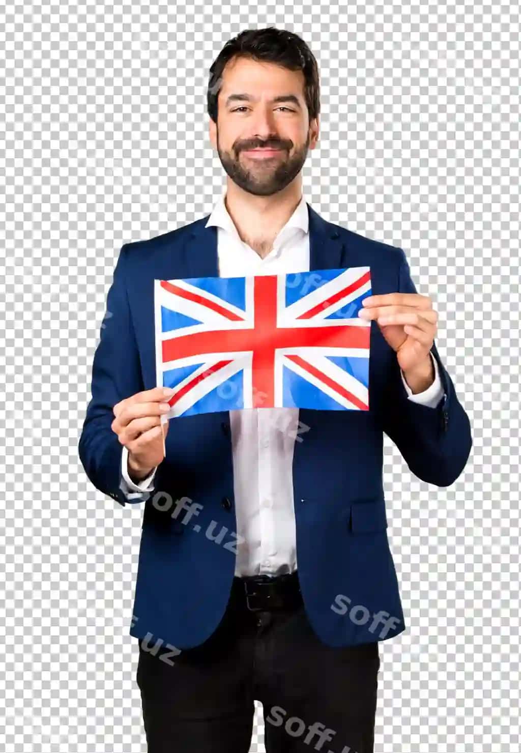 Buyuk Britaniya bayrog'ini ko'tarib turgan kelishgan erkak | Handsome man holding uk flag