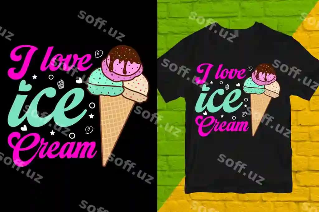 Men muzlatni sevaman dunyo muzlat kun t-shirt dizayn vektor | I love ice cream world ice cream day tshirt design vector