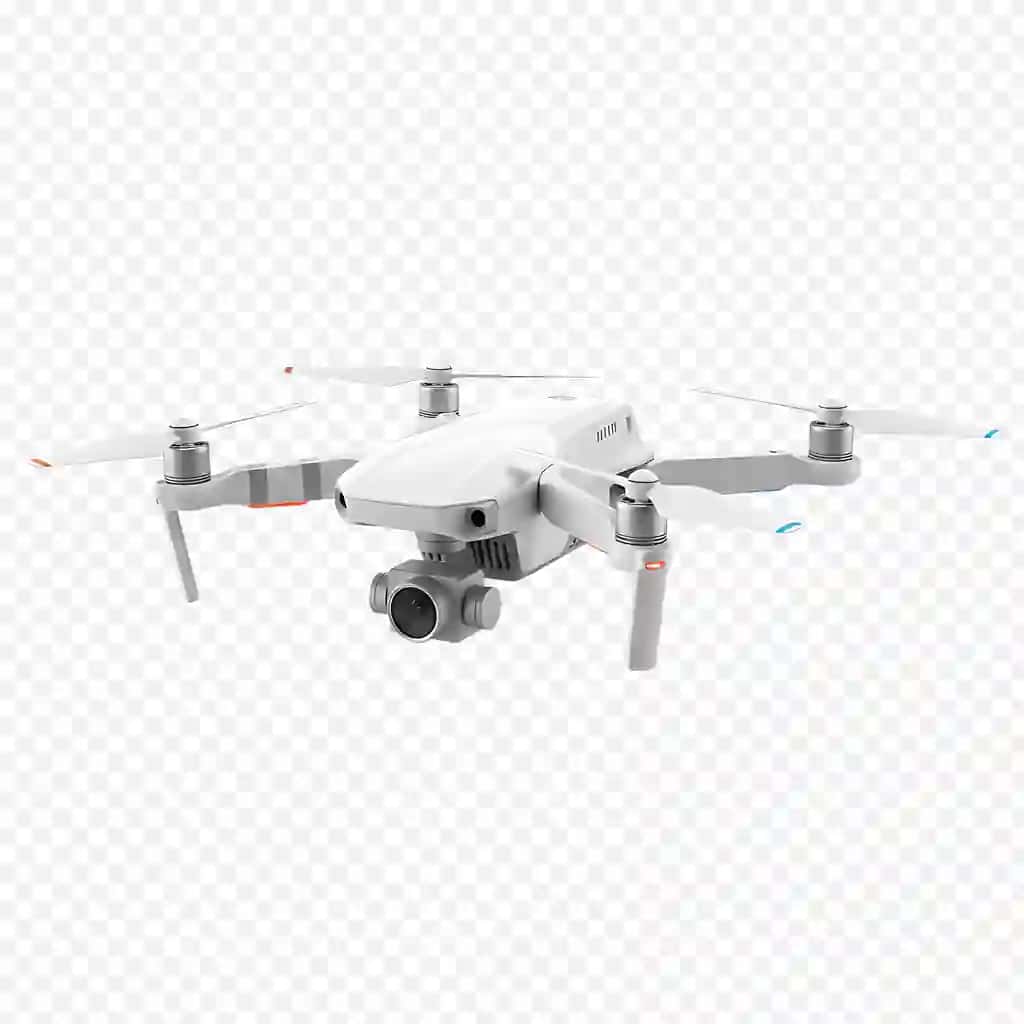 Integratsiyalashgan kamerali aerofotosuratga ega oq zamonaviy dron | White modern drone with integrated camera aerial photography