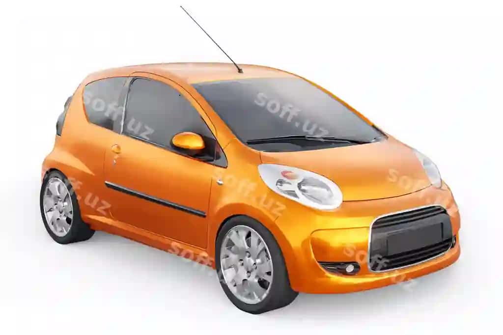 Apelsin metalik ultra kompakt shahar mashinasi nozarba ko'chalari tarixiy shaharlar past yoqilgi ishlatish bilan 3d render | Orange metallic ultra compact city car cramped streets historic cities with low fuel consumption 3d rendering