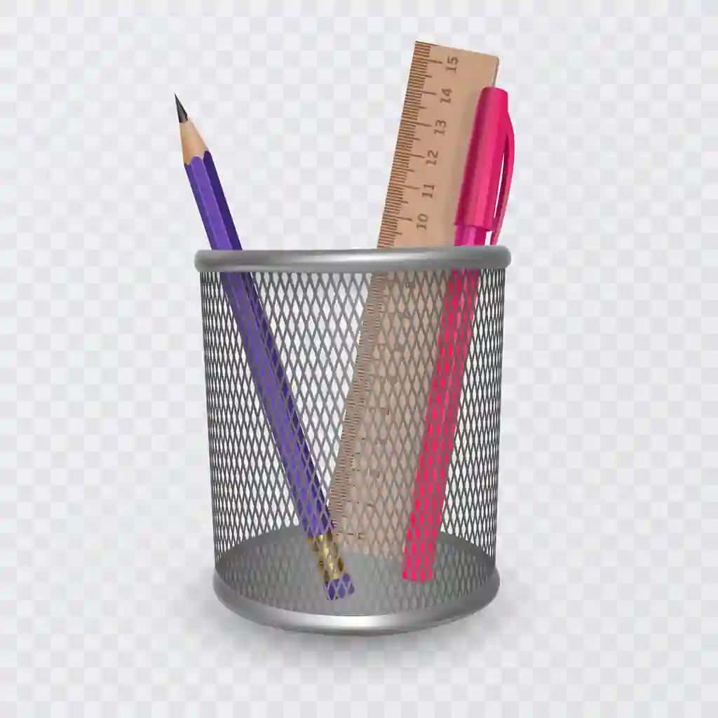 Qayta maktab qalam qutisi qalam kabi maktab ish yuritish buyumlari bilan to'ldirilgan | Back school pencil case filled with school stationery such as pens
