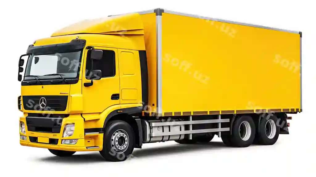 Sariq yuk avtomobili kabina so'zi tomonida | Yellow truck with word cab side