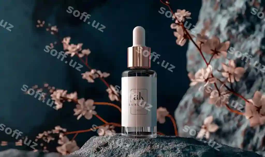 Logo namuna serum shisha gul qong'iroq qadoq bilan | Logo mockup serum bottle with rose gold lid