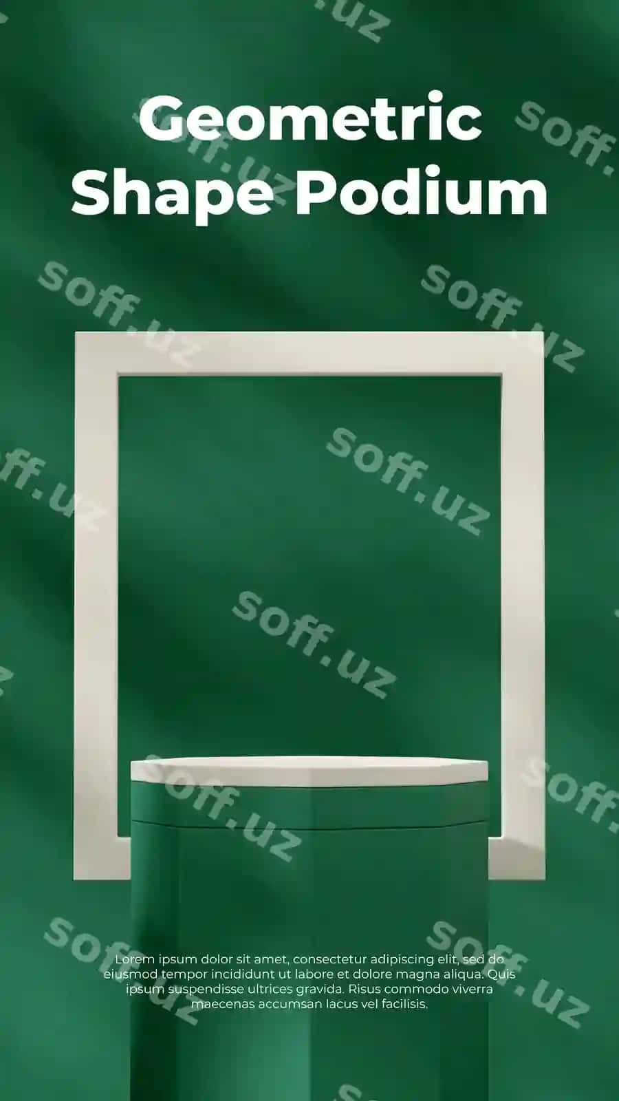 Oq yashil podium portreti oq ramkali yashil devor 3d render | White green podium portrait with white frame green wall 3d rendering