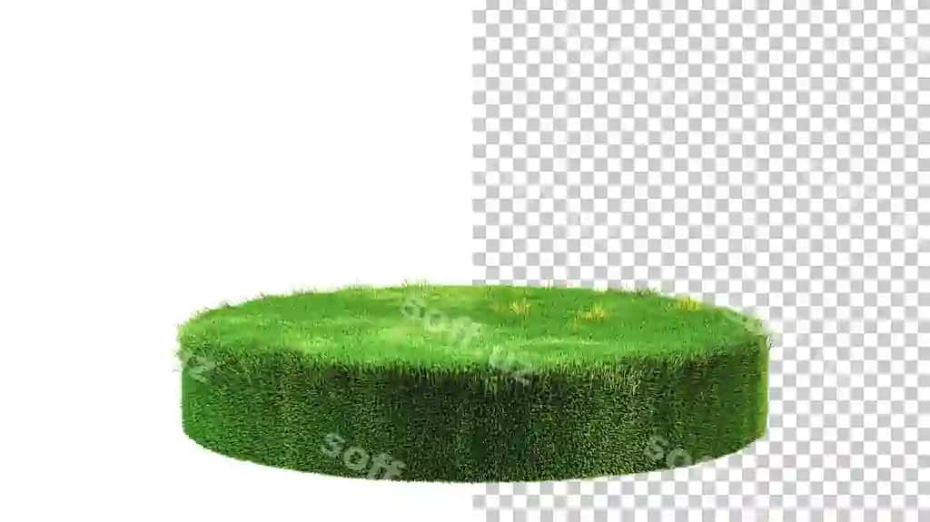 Mevalar podiumi butalgan oq fonda gilam chiziqlari 3d renderi | Grass podium isolated white background grass circle 3d rendering