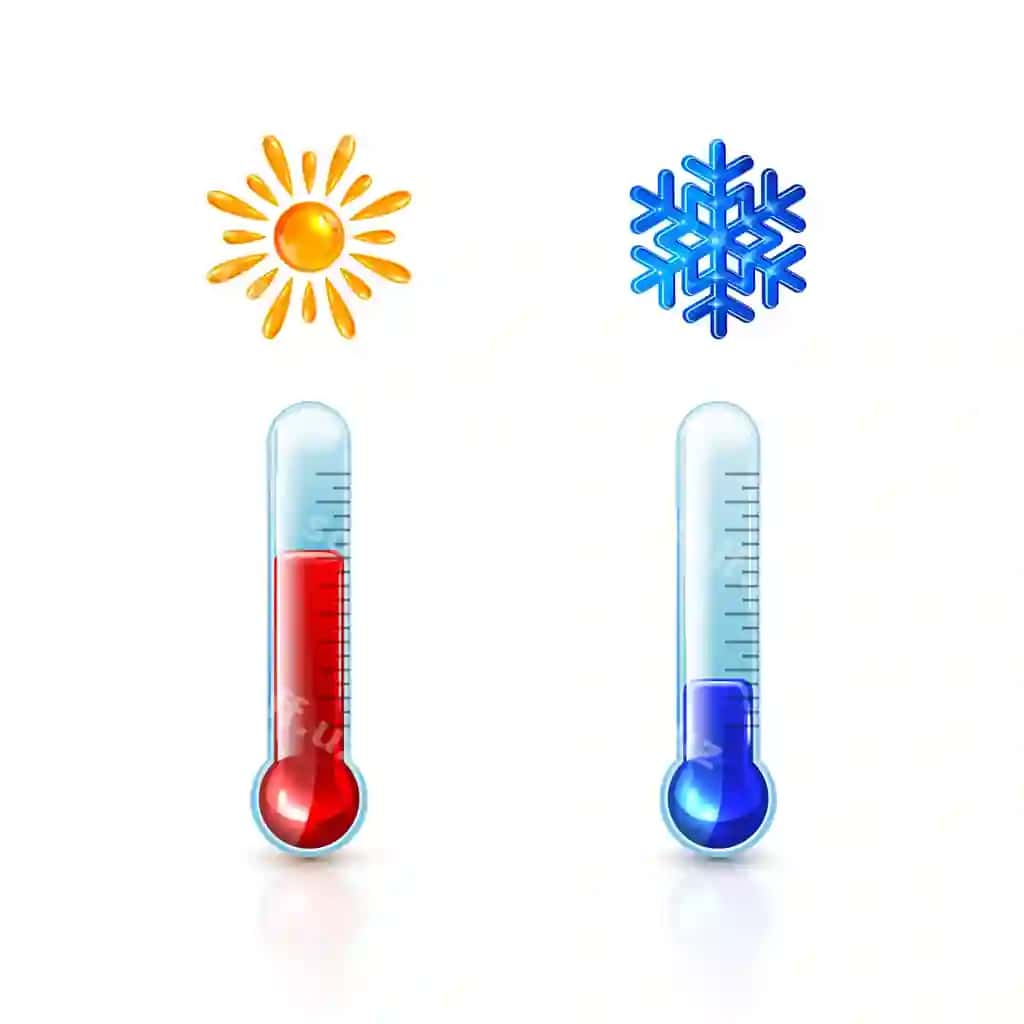 Izolyatsiya qilingan oq fonda qizil ko'k ko'rsatkichli termometrlarni o'rnating | Set thermometers with red blue indicator isolated white background