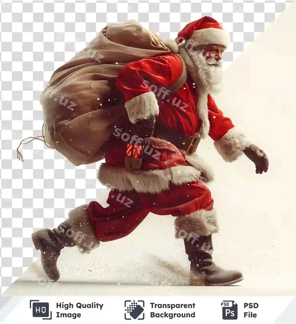 Santa Claus sovg'alar sumkasi bilan yug'ilayotgan shaffof PSD | Santa claus running with bag gifts transparent psd