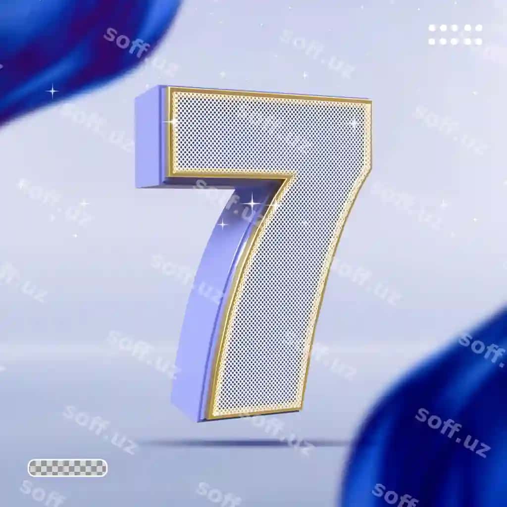 Raqam 7 ko'k 3d render stili hashamat | Number 7 blue 3d render style luxury 2