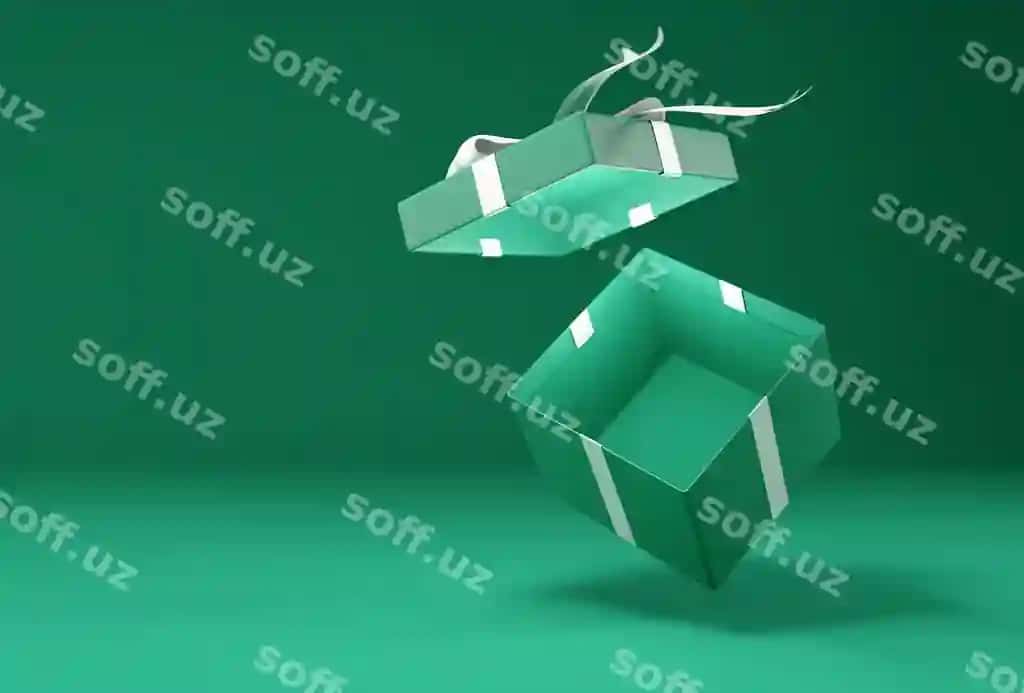 Ochilgan yashil sovg'a qutisi oq lenta qayt bilan yashil orqa fonda soya bilan 3D render | Open green gift box with white ribbon bow green background with shadow 3d render