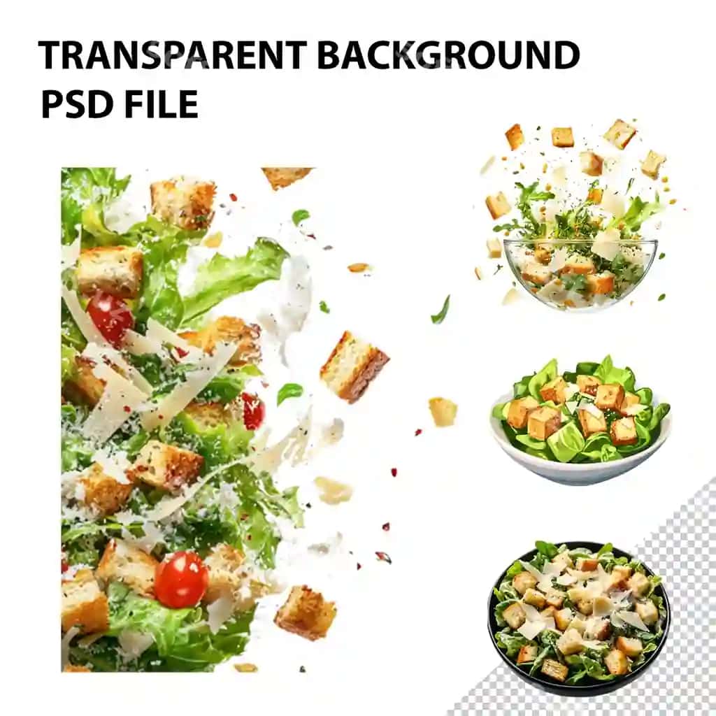 Yangi sezard salati ajraltirilgan shaffof fonda | Fresh caesar salad isolated transparent background